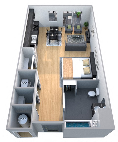 Floor plan for studio, 1 bath, 592 sqft